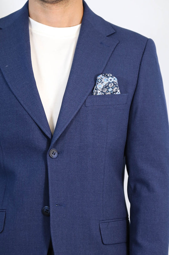 Navy Blue Slim Fit Two-Button Linen-Look Men's Suit – Wessi