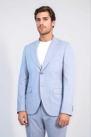 Ice Blue Slim Fit Two-Button Linen-Look Men's Suit – Wessi