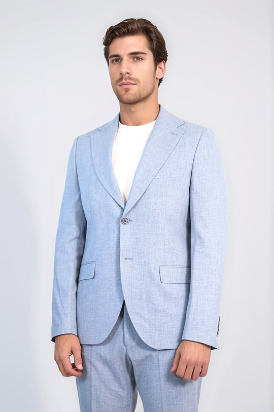 Ice Blue Slim Fit Two-Button Linen-Look Men's Suit – Wessi