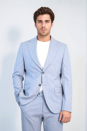 Ice Blue Slim Fit Two-Button Linen-Look Men's Suit – Wessi