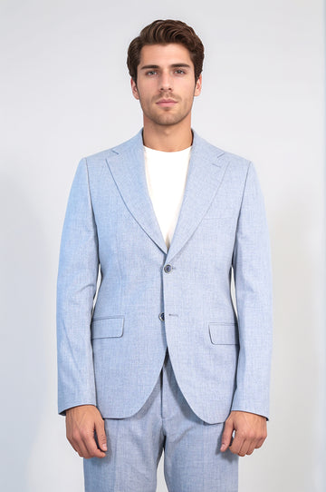Ice Blue Slim Fit Two-Button Linen-Look Men's Suit – Wessi