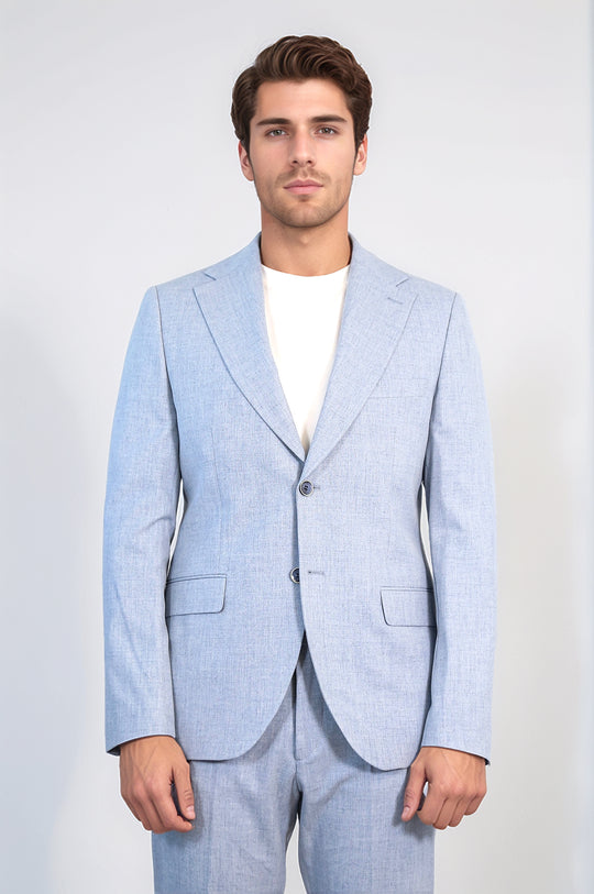 Ice Blue Slim Fit Two-Button Linen-Look Men's Suit – Wessi