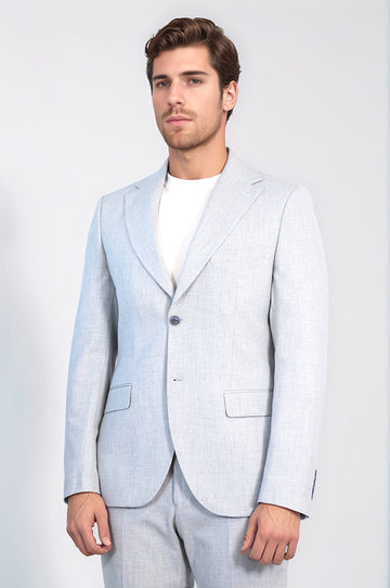Light Grey Slim Fit Two-Button Linen-Look Men's Suit – Wessi