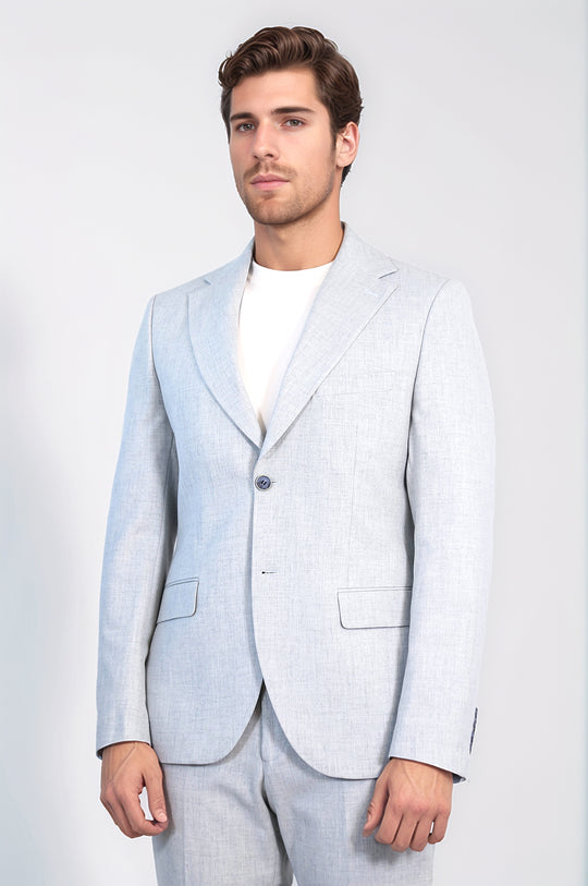 Light Grey Slim Fit Two-Button Linen-Look Men's Suit – Wessi