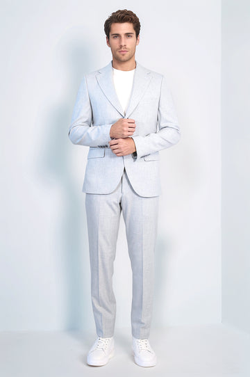 Light Grey Slim Fit Two-Button Linen-Look Men's Suit – Wessi