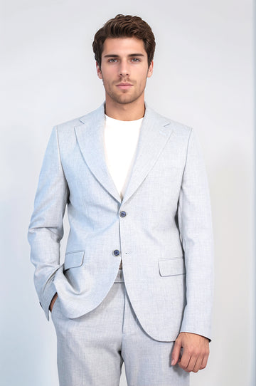 Light Grey Slim Fit Two-Button Linen-Look Men's Suit – Wessi