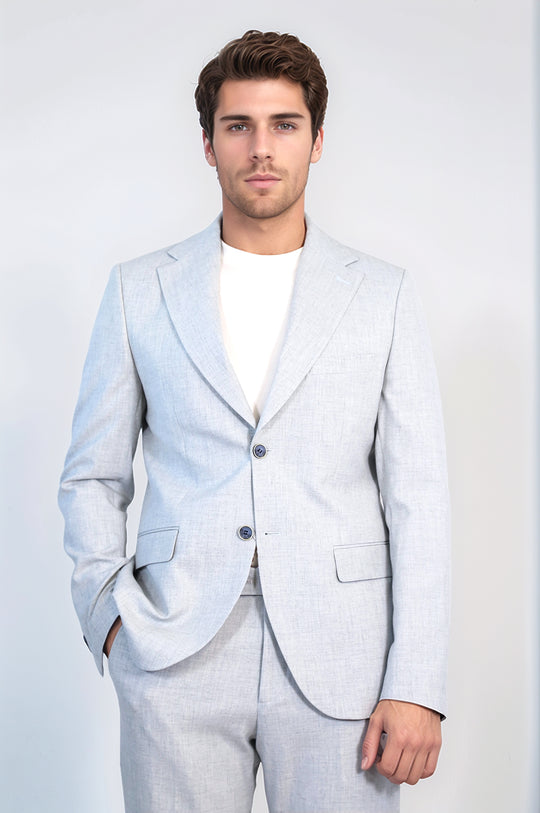 Light Grey Slim Fit Two-Button Linen-Look Men's Suit – Wessi