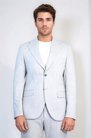 Light Grey Slim Fit Two-Button Linen-Look Men's Suit – Wessi