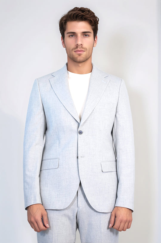 Light Grey Slim Fit Two-Button Linen-Look Men's Suit – Wessi