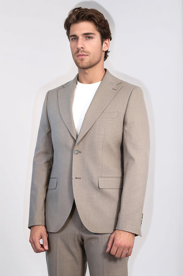 Taupe Blue Slim Fit Two-Button Linen-Look Men's Suit – Wessi