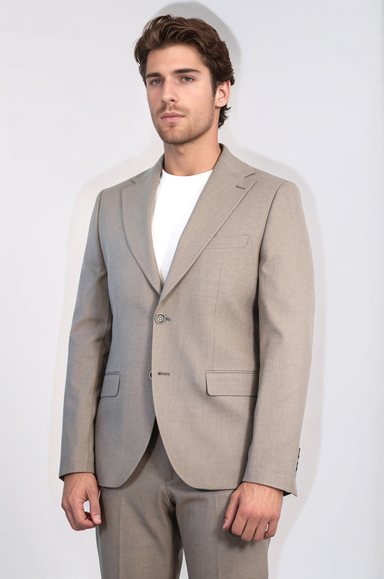 Taupe Blue Slim Fit Two-Button Linen-Look Men's Suit – Wessi