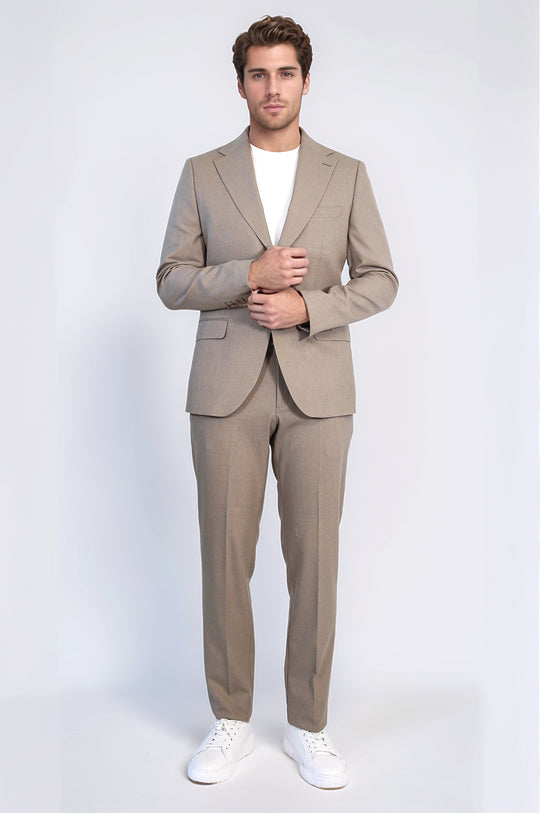 Taupe Blue Slim Fit Two-Button Linen-Look Men's Suit – Wessi