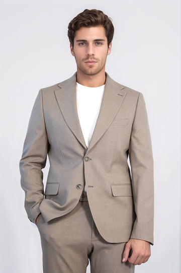 Taupe Blue Slim Fit Two-Button Linen-Look Men's Suit – Wessi