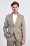 Taupe Blue Slim Fit Two-Button Linen-Look Men's Suit – Wessi