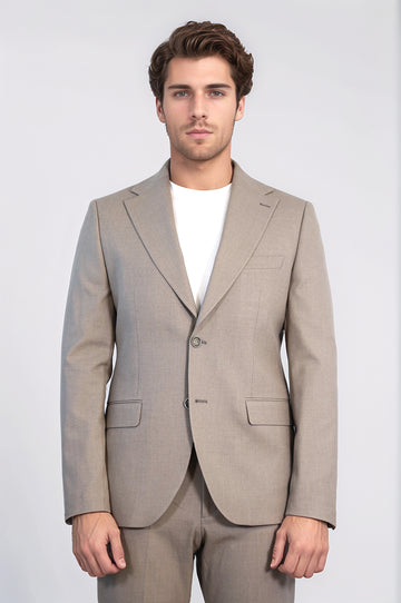 Taupe Blue Slim Fit Two-Button Linen-Look Men's Suit – Wessi