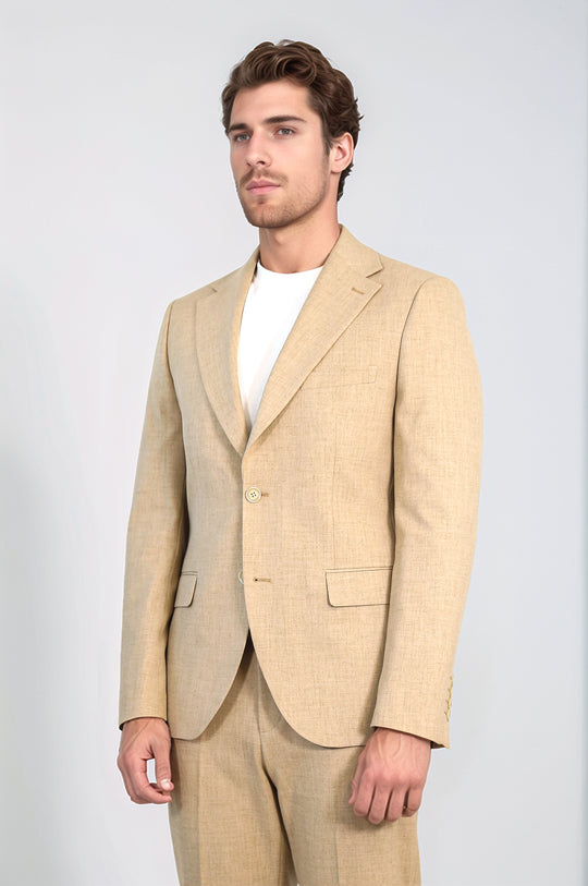 Sand Beige Slim Fit Two-Button Linen-Look Men's Suit – Wessi