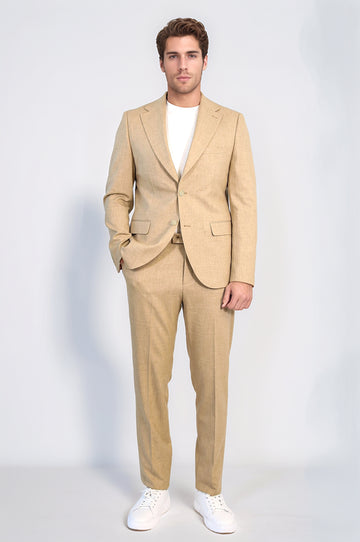 Sand Beige Slim Fit Two-Button Linen-Look Men's Suit – Wessi