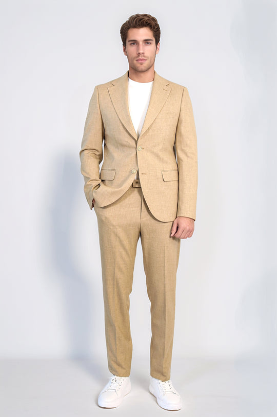 Sand Beige Slim Fit Two-Button Linen-Look Men's Suit – Wessi