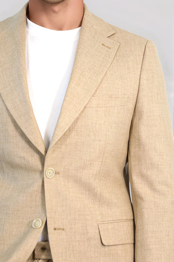 Sand Beige Slim Fit Two-Button Linen-Look Men's Suit – Wessi