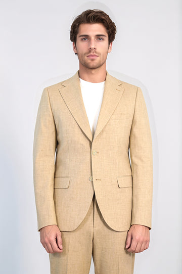 Sand Beige Slim Fit Two-Button Linen-Look Men's Suit – Wessi