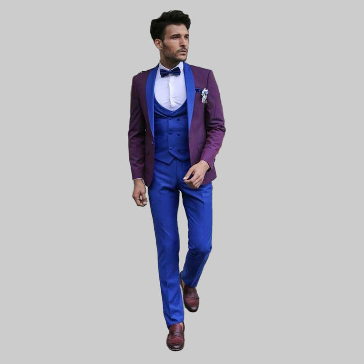 Esmoquin combinado burdeos-azul con chaleco - Wessi