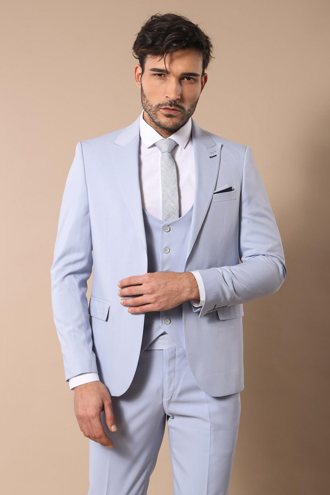 Costume De Smoking Bleu Clair à Motifs Mono Revers-Wessi