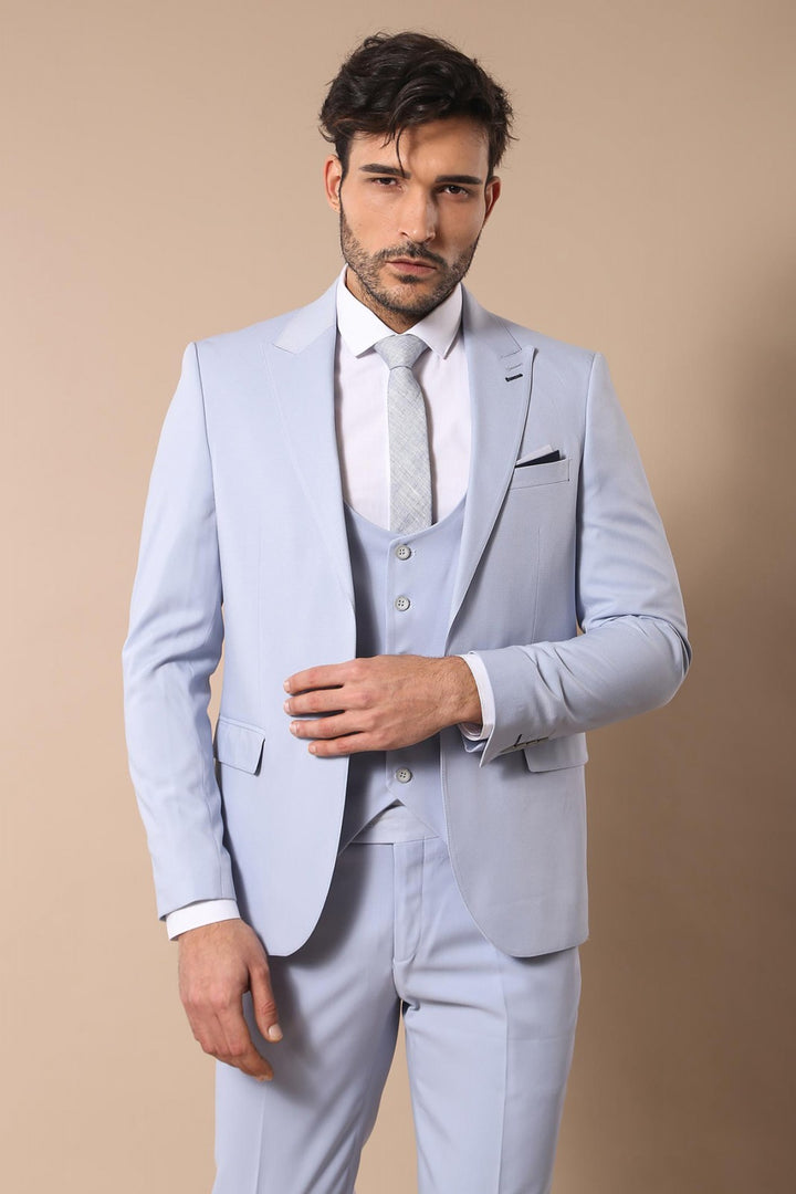 Costume De Smoking Bleu Clair à Motifs Mono Revers-Wessi