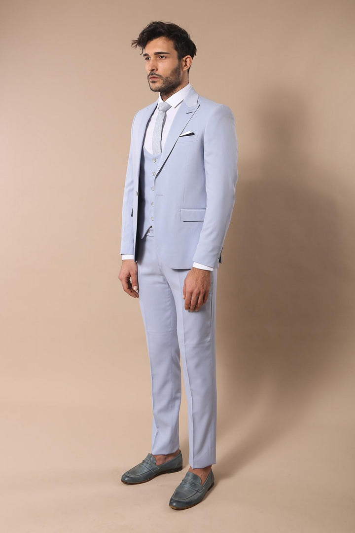 Costume De Smoking Bleu Clair à Motifs Mono Revers-Wessi