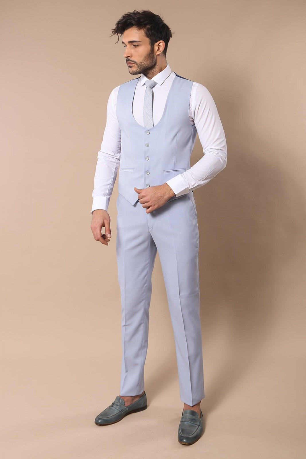 Costume De Smoking Bleu Clair à Motifs Mono Revers-Wessi