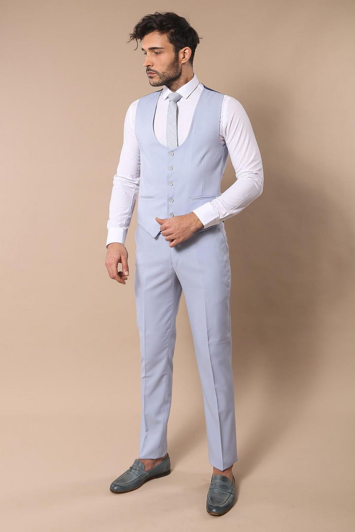 Costume De Smoking Bleu Clair à Motifs Mono Revers-Wessi