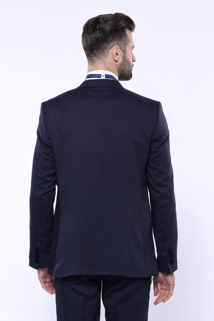 Smoking Bleu Foncé à Motifs Col Velours - Wessi