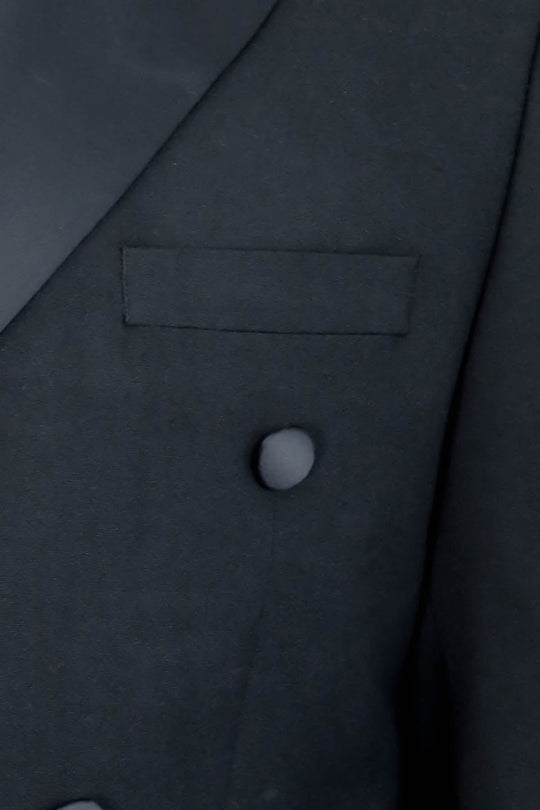 Slim Fit Double-Breasted Black Tuxedo Suit with Satin Lapel – Wessi