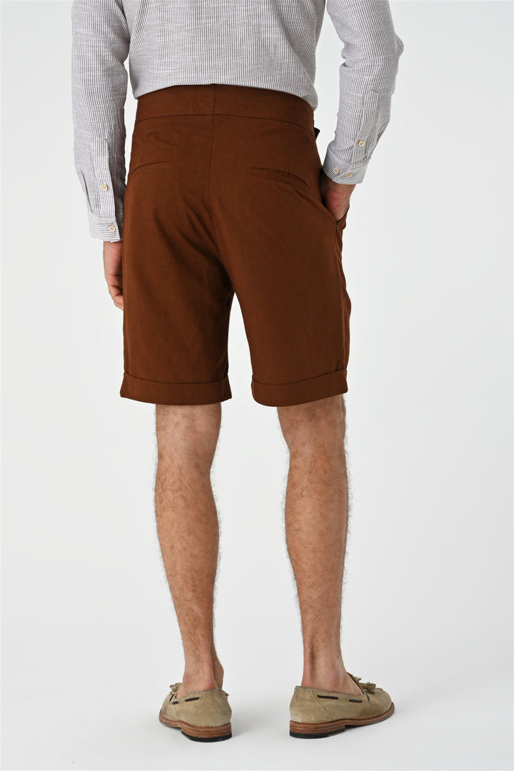 Men's Brown Buckle Detailed Pleated  Shorts - Wessi