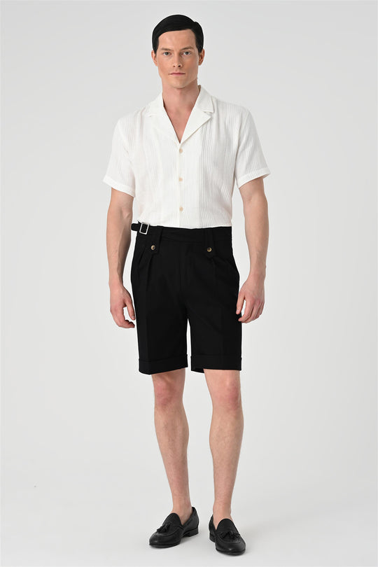 Men's Black Buckle Detailed Pleated Shorts - Wessi – Wessi