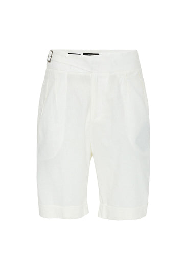 Men's White Buckle Detailed Pleated  Shorts - Wessi