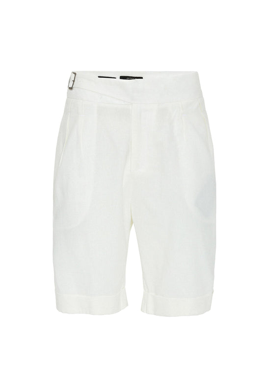 Men's White Buckle Detailed Pleated  Shorts - Wessi