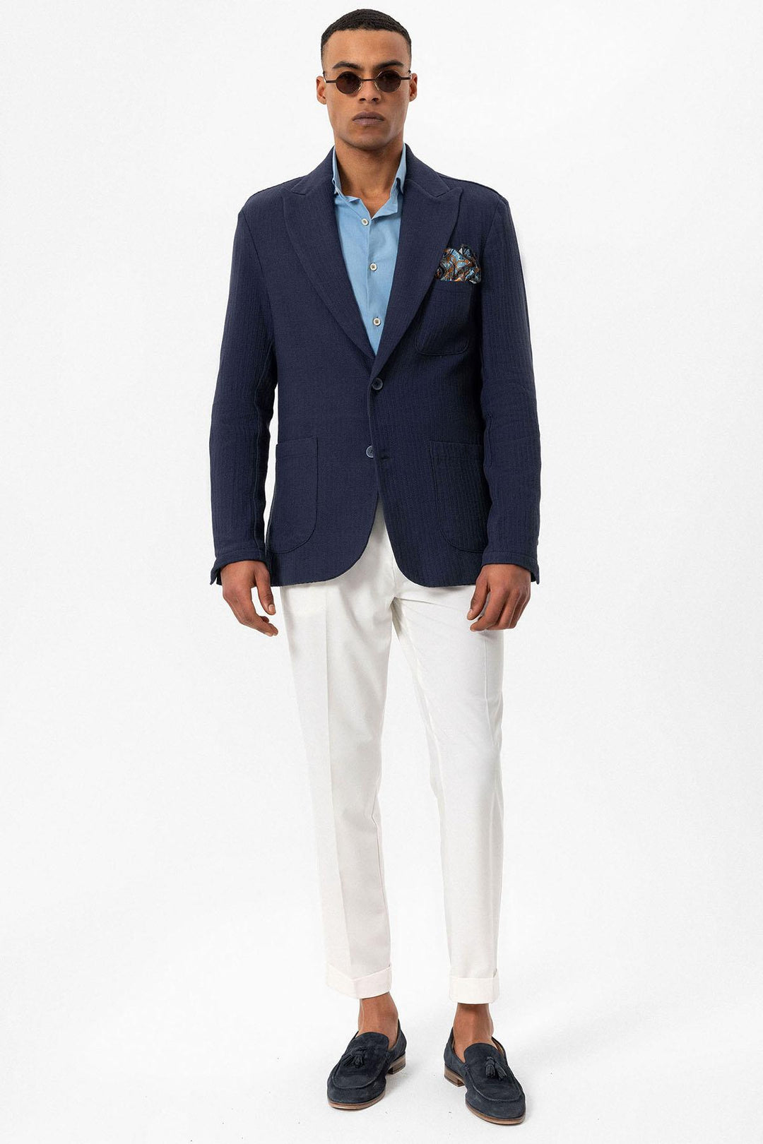 Giacca blazer semplice con tasche blu navy da uomo - Wessi