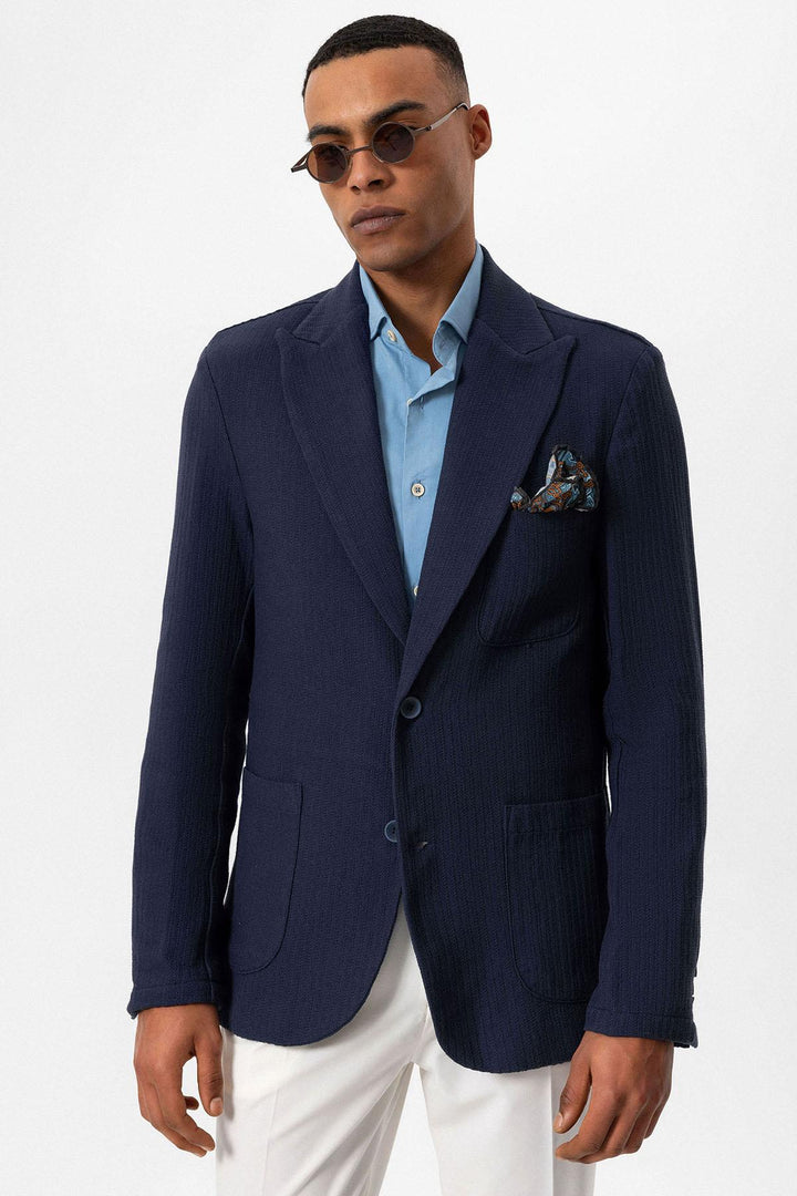 Giacca blazer semplice con tasche blu navy da uomo - Wessi