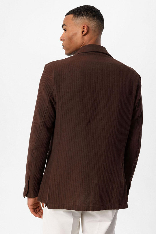 Giacca blazer tinta unita marrone con tasche da uomo - Wessi