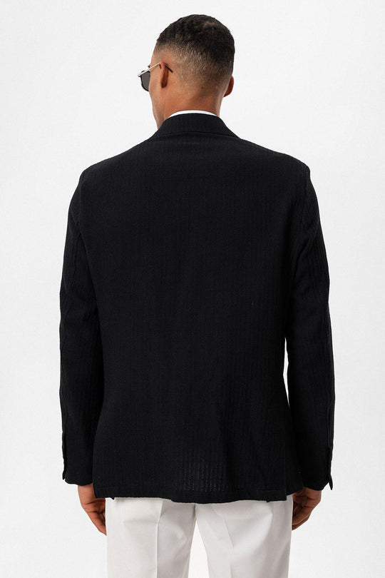 Men's Black Pocketed Plain Blazer Jacket - Wessi