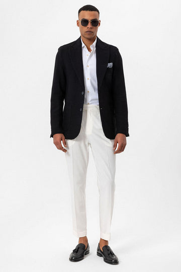 Men's Black Pocketed Plain Blazer Jacket - Wessi