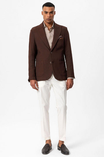 Giacca blazer tinta unita marrone con tasche da uomo - Wessi