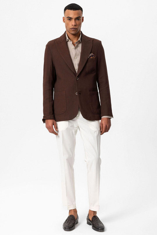 Giacca blazer tinta unita marrone con tasche da uomo - Wessi
