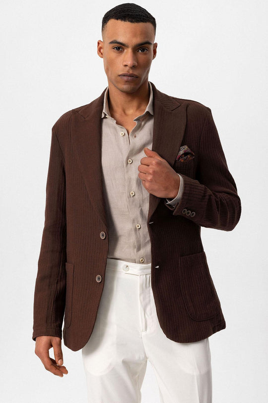 Giacca blazer tinta unita marrone con tasche da uomo - Wessi