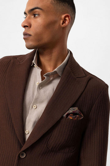 Giacca blazer tinta unita marrone con tasche da uomo - Wessi