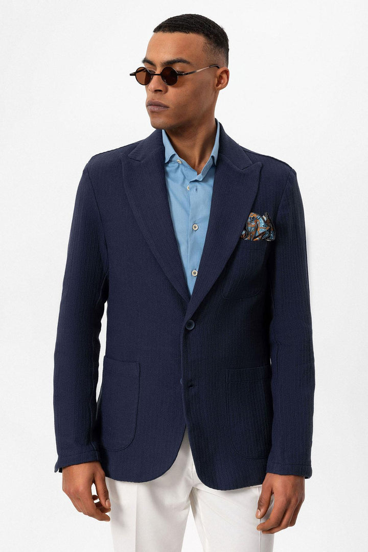 Giacca blazer semplice con tasche blu navy da uomo - Wessi