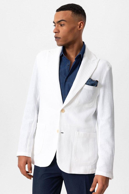 Men's Ecru Pocketed Plain Blazer Jacket - Wessi