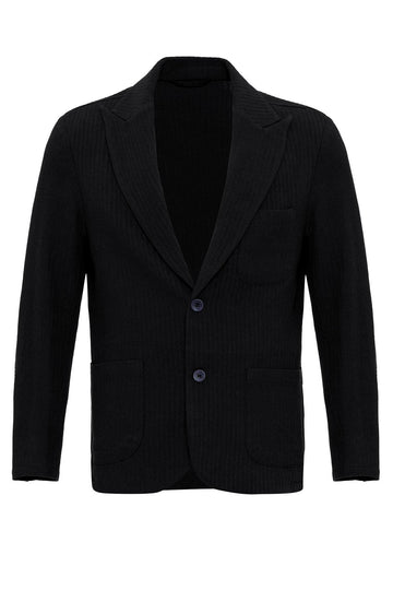 Men's Black Pocketed Plain Blazer Jacket - Wessi