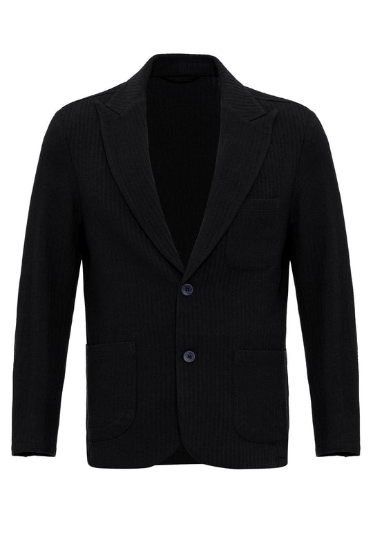 Men's Black Pocketed Plain Blazer Jacket - Wessi
