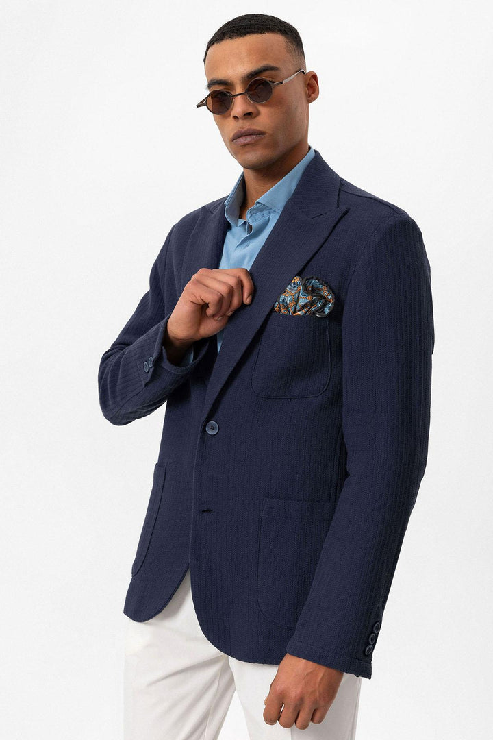 Giacca blazer semplice con tasche blu navy da uomo - Wessi